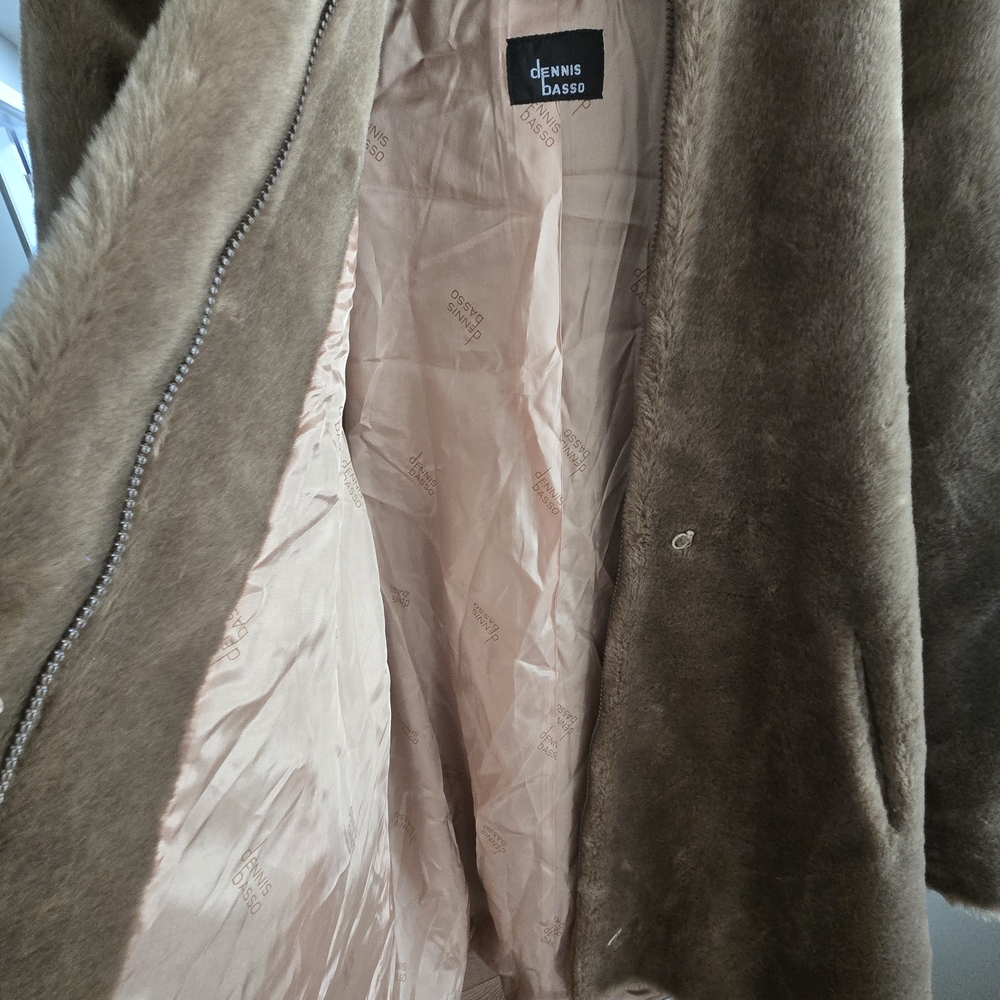 Women's Tan Faux Fur  Dennis Basso Coat Made In Usa - Picture 15 of 16